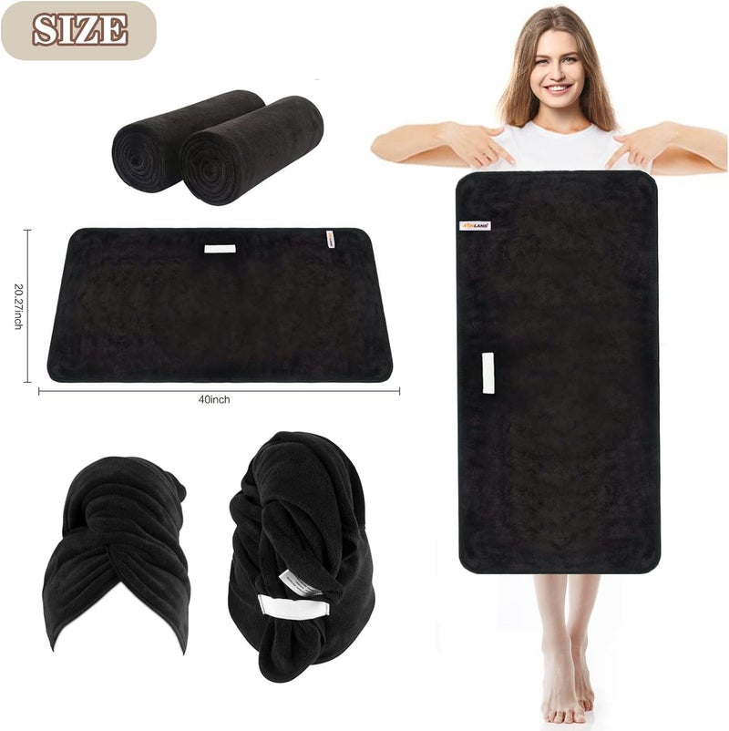SUNLAND Microfiber Hair Towels Anti Frizz Hair Drying Towel Super Absorbent Fast Drying Turbans for Wet Curly Hair Soft Hair Towel Wrap with Elastic Band for All Hair Types 40 X 20 inches 2Pack Black - Image 5